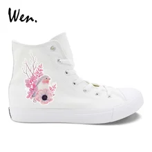 Вэнь высокие кроссовки дизайн Акварельная птица Цветы парусиновая Уличная обувь для женщин девочек Повседневный веревочный обувь на подошве Большие размеры 46-49