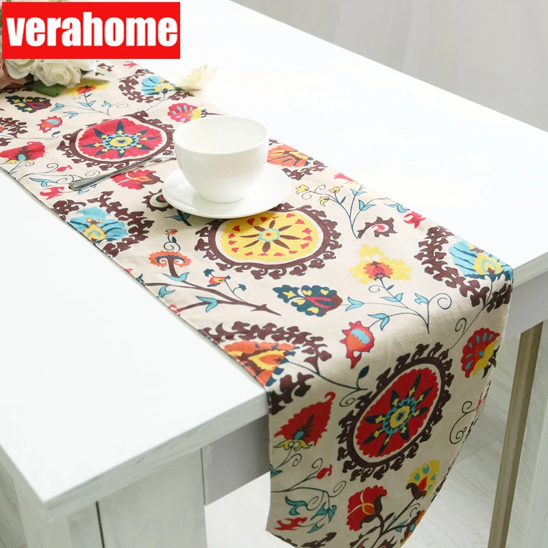 

Bohemian sun flower American Cotton linen Table Runner dinner Wedding Party Tablecloth Decoration 30cm*180/220/240cm