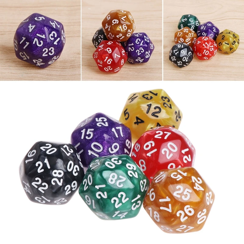 new 6pcs/Set Acrylic Polyhedral Dice d30 For TRPG Board Game Dungeons