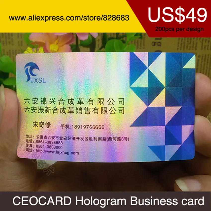 

New 90X51mm Hologram Plastic business card with metallic silver background