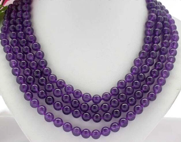 

Hot sale Free Shipping>>>>>beautiful 100" 8mm round nature amethyst necklace