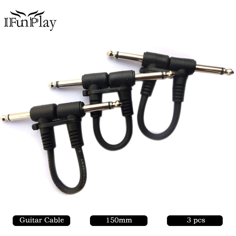 3pcs 15cm 6.35 Plug Electric Effect Pedal Guitar Cable Audio Connector Right Angle Jumper