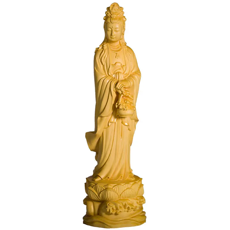 Exquisite Chinese Boxwood carving Three west st guanyin Buddha statue Box