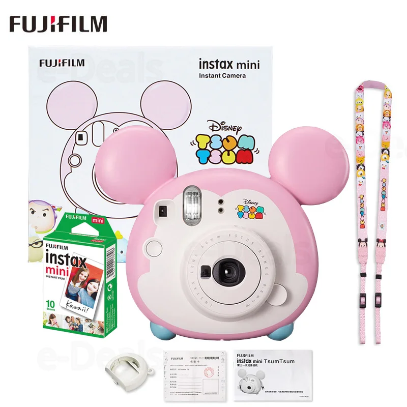 Набор фотокамер Fujifilm Instax Mini Tsum Intant с зеркалом для селфи, объективом крупным планом, ремешком и белой пленкой 10 листов