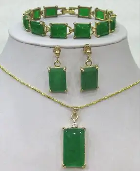 

European style lady'sfine Lovely Wonderful word Green stone bracelet /earrings /Necklace Pendant Set