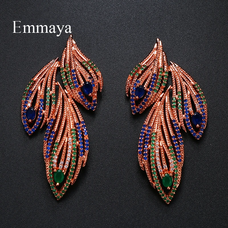 Женские серьги в форме перьев Emmaya многоцветные с фианитами класса ААА подарок на