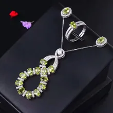 Натуральный Зеленый Перидот Ювелирные наборы драгоценных камней натуральный оливин кольцо кулон серьги 925 серебро роскошный индивидуальный подарок хорошее ювелирное изделие