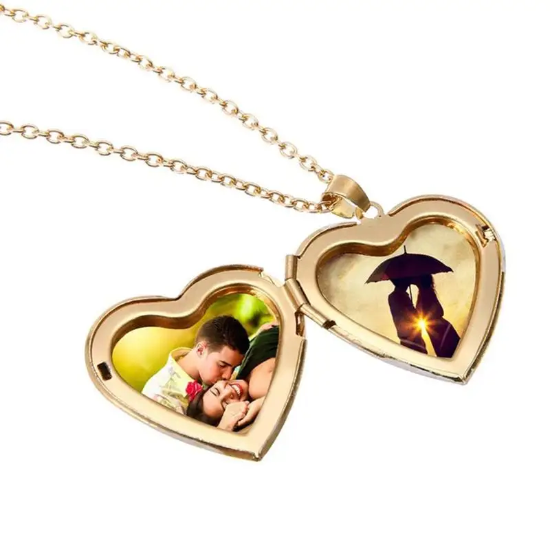 

Fashion Necklaces For Women Man Bronze Heart Friend Photo Picture Frame Locket Pendant Chain Necklace Gold Color