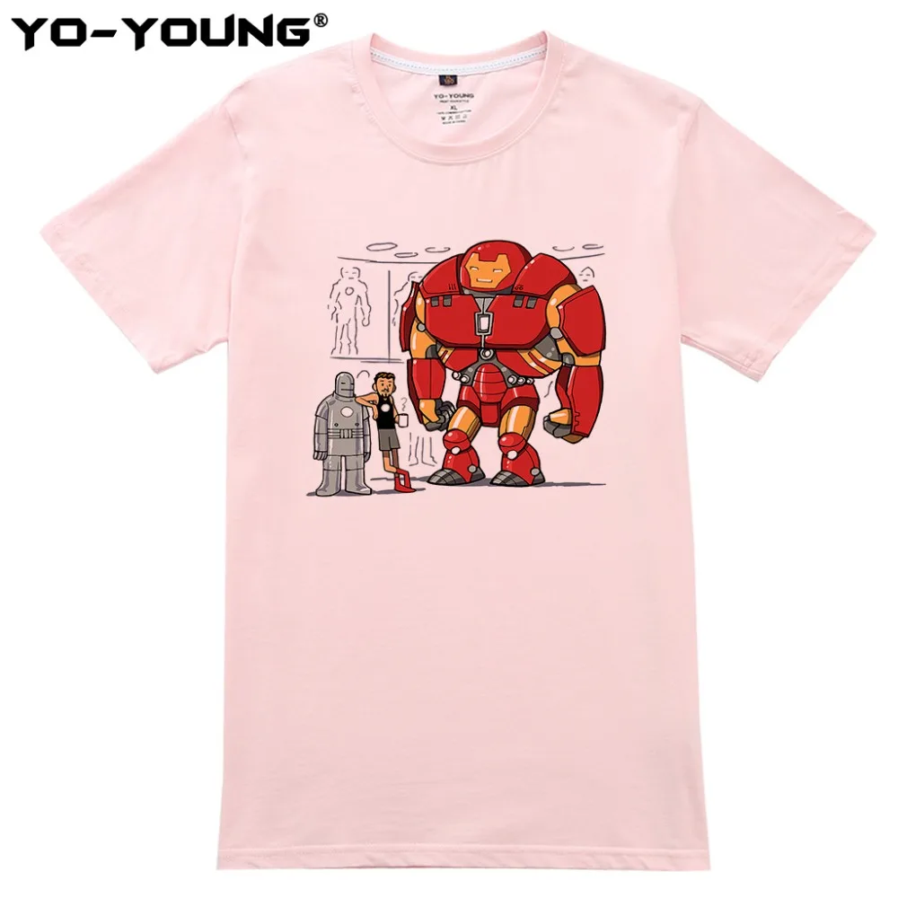 Yo-Young Summer Men T Shirts Marvel Superheros Avengers Endgame Iron Man Tony Stark Print 100% 180g Combed Cotton Customized