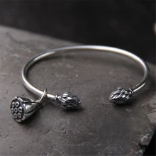 Handmade Lotus Bud Open Bracelet For Women Hyperbole Lotus Seedpod Bangle Real 925 Sterling Silver Jewelry uglyless real 999 silver fine jewelry women simple fashion thick bangles ethnic fish open bangle handmade engraved lotus bijoux