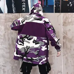 Камуфляжная куртка Для мужчин пальто улица ленты лоскутное хлопок хип-хоп Осенняя мода уличная Мужской камуфляж ветровки