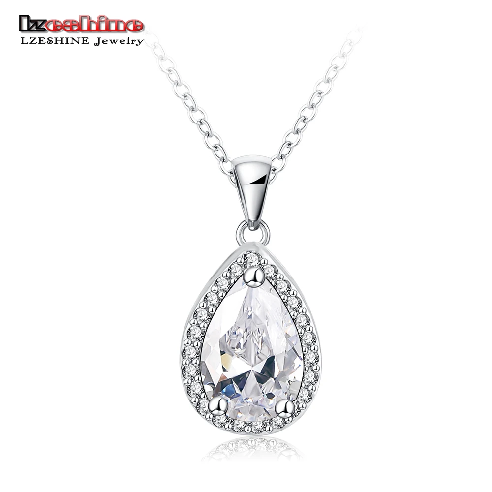LZESHINE Brand Classic Teardrop Necklaces & Pendants Silver Color Micro