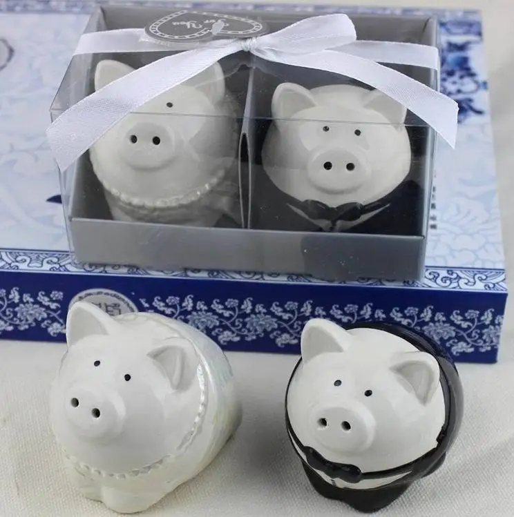 Свадебный подарок 100 наборов = 200 шт двойной черный и белый свинья животное керамическая соль и перец шейкер