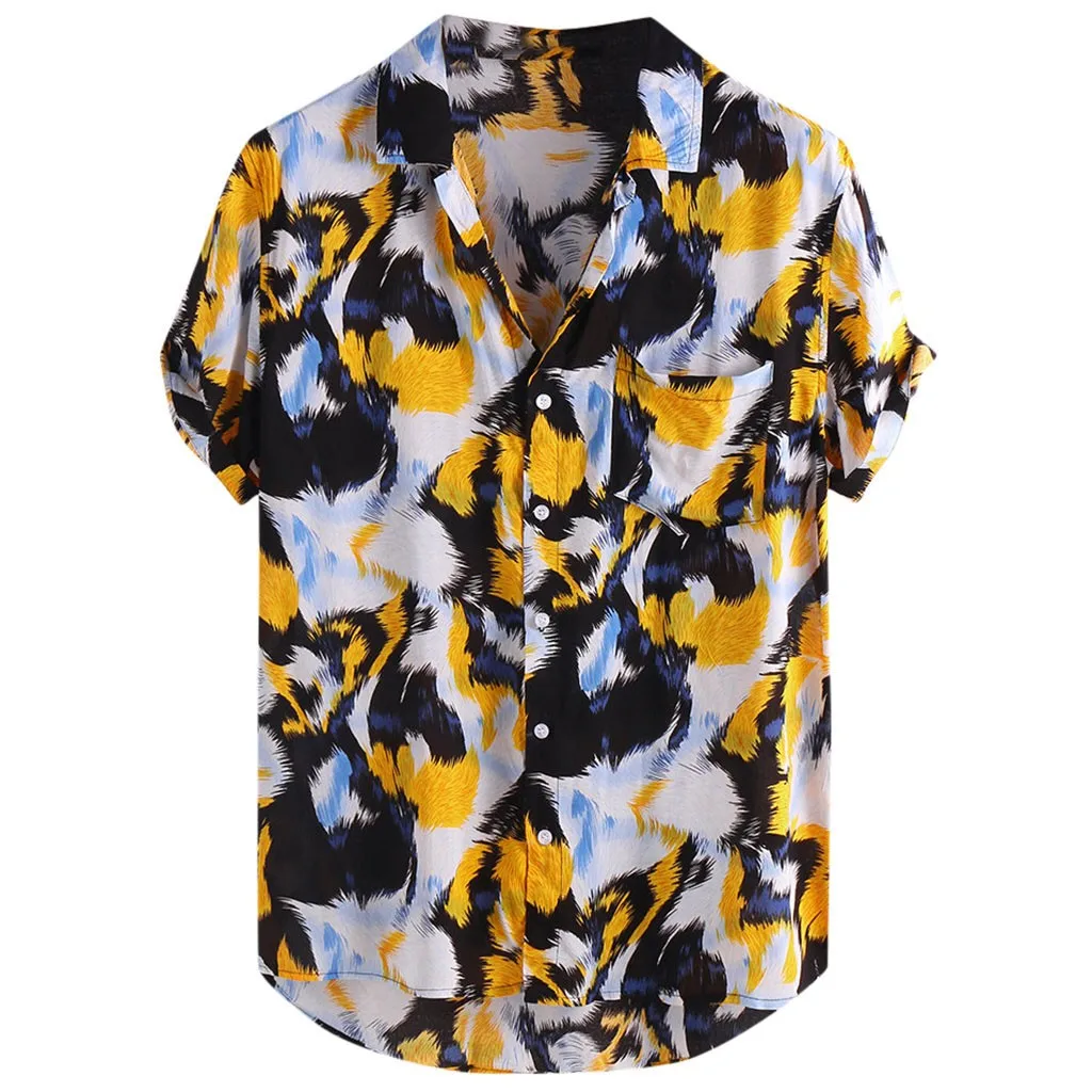 Мужская футболка с принтом на груди и карманом отложным воротником homme camiseta