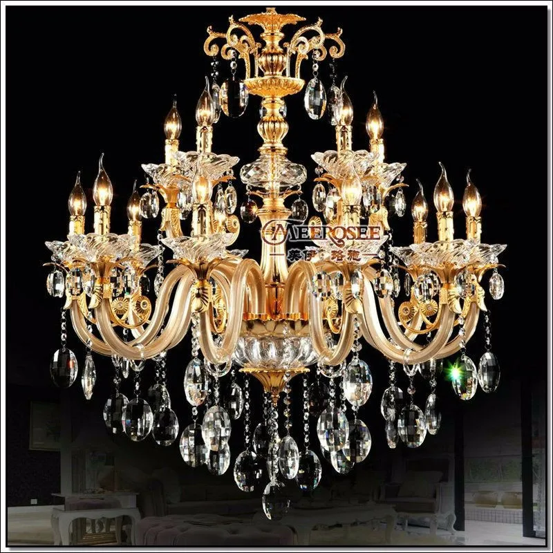 Европейский Золотой хрустальная люстра Стекло руки Cristal люстры для гостиной кристалл лампы с тканевыми абажуры MD88006
