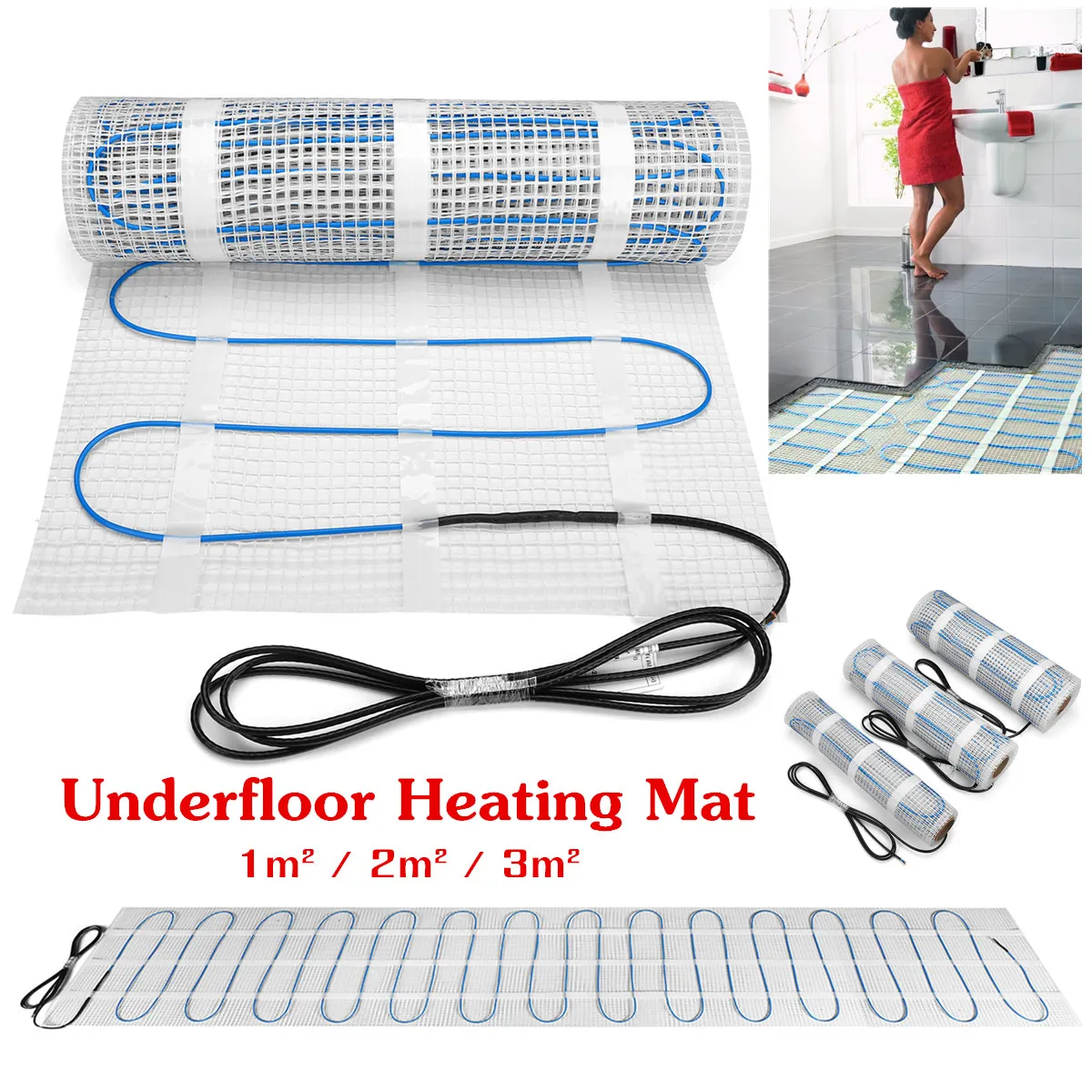 150w 220V Floor Tile Warming Glass Fiber Mesh Underfloor Heating Mat