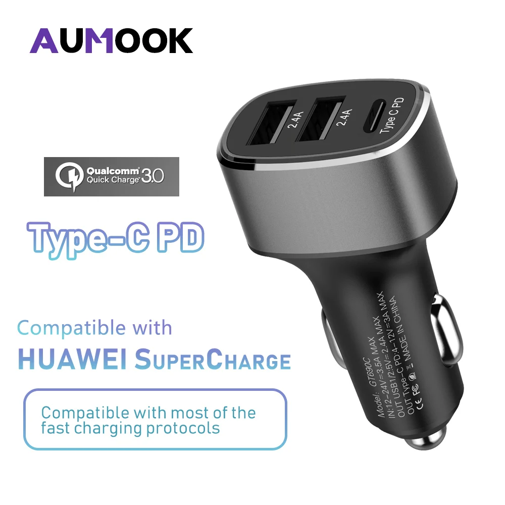Fast Car Charger 3 port Type C and Double USB port Support Super Charge