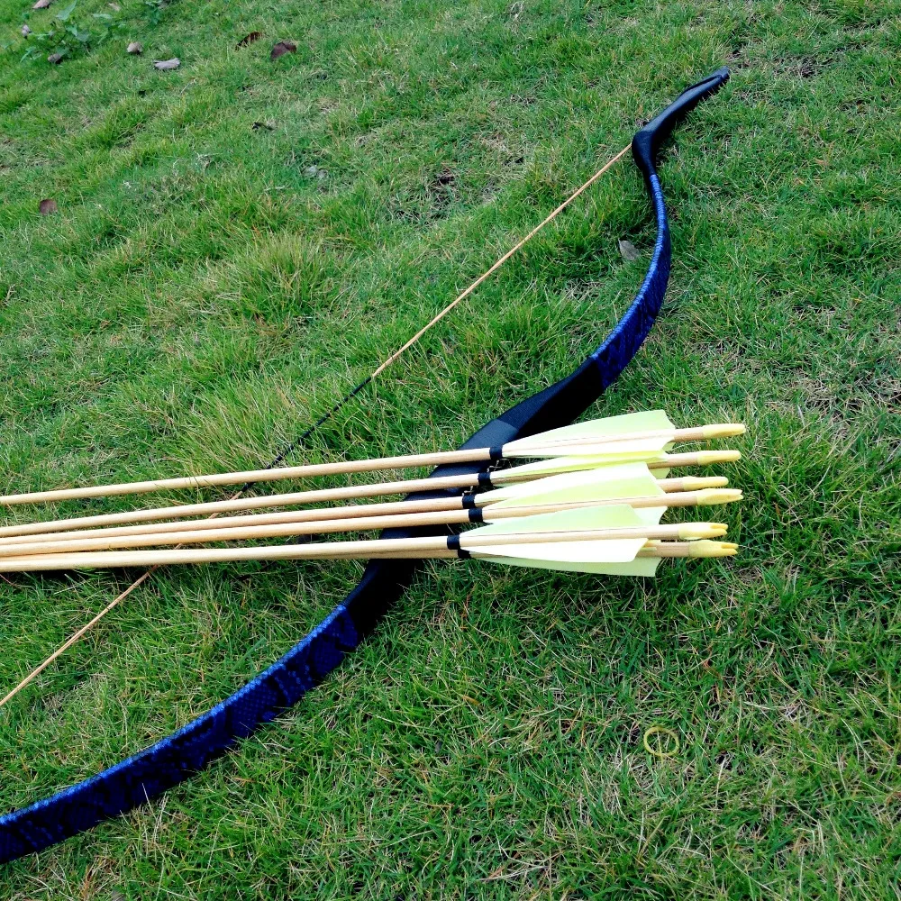 

The traditional handmade recurve Longbow blue wizard 20-60Ibs+6 arrow