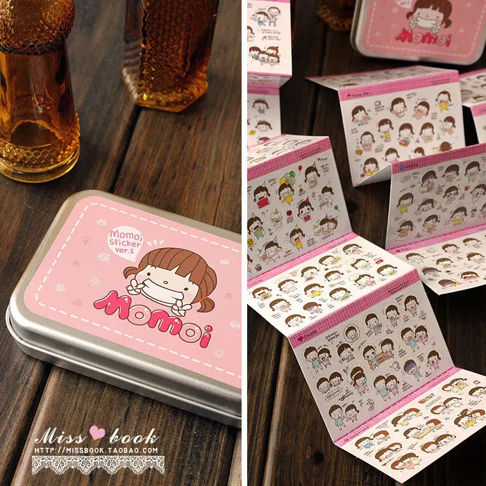 20 Sheets/box Momoi Cute Girl Cartoon PVC Stickers with Tin Box  DIY Photo Album Scrapbook Calendar Diary Planner Stickers