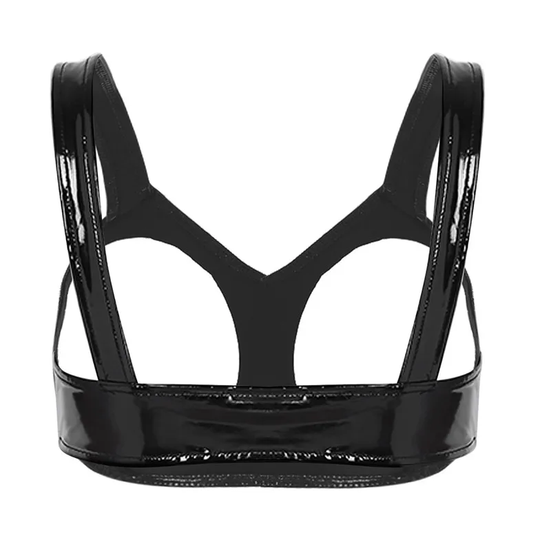 Womens Sexy Lingerie Wetlook Open Cups Bra for Women Clubwewar Faux Leather Bra Underwear Vest Tank Crop Tops Sleeveless