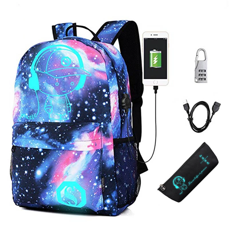 Rocketships Backpack with Pencil Case for Kids 17 Inch School Backpack Set for Girls and Boys