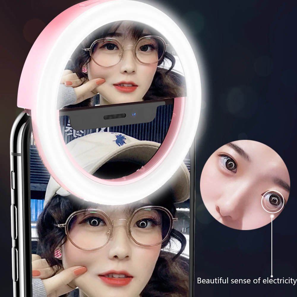 

New Makeup Half Mirror LED Mobile Phone light Artifact Pro Round Lady LED Photography Light Beauty Tools For Photo fill light