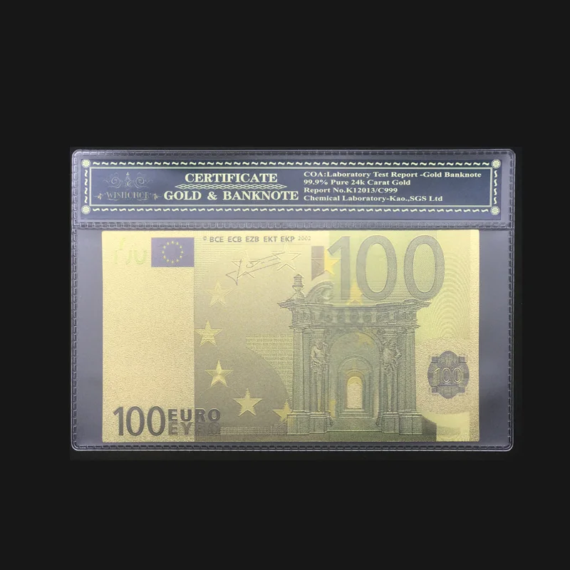 

Souvenir Gifts For Color Euro Banknote 100 Euro Banknotes in 24k Gold Bill With COA Frame Certificate