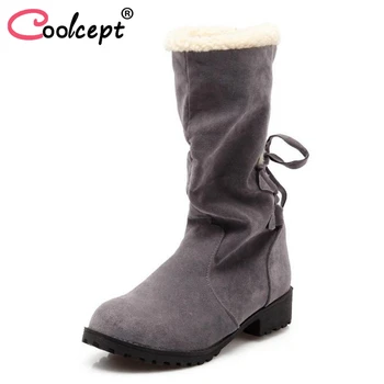 

Coolcept Size 33-43 Women Flats Boots Thick Fur Winter Shoes Warm Short Boots Woman Round Toe Fashion Shoes Ladies Footwear