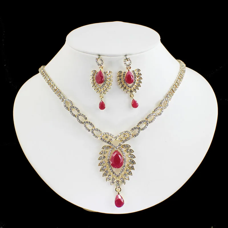 Jiayi jiaduo свадебный ювелирный набор для индийских женщин золотого цвета свадебное ожерелье Ретро Красные аксессуары