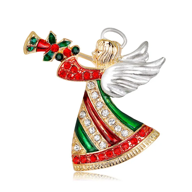 

30pcs/lot Christmas Brooch Rhinestone Angel Horn Brooch Pin Custom Christmas Brooch