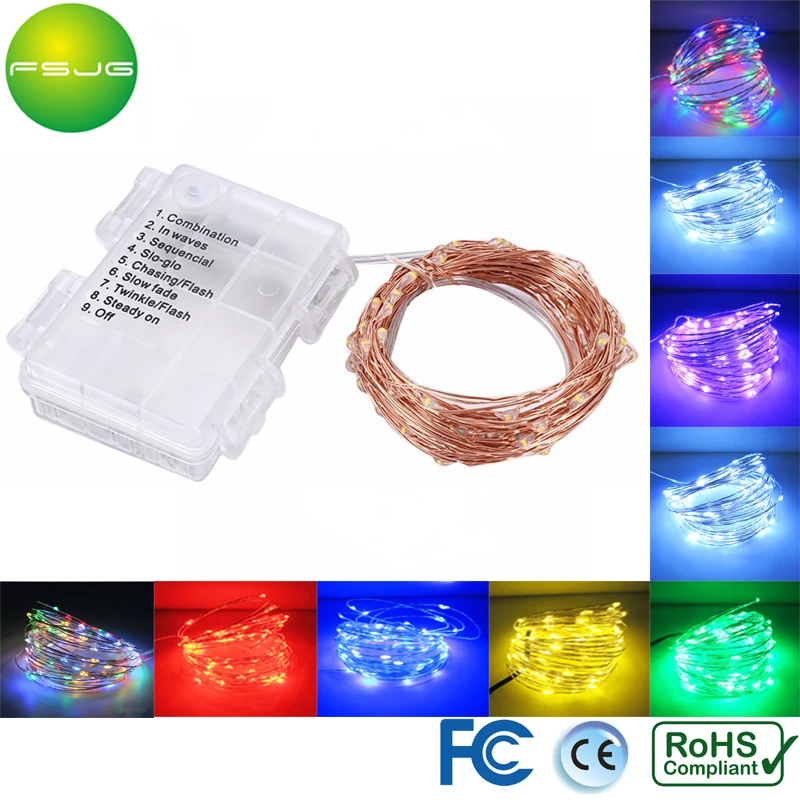 10pcs/lot AA Battery Operated copper wire String Light Christmas starry Fairy LED Lights for Garland/Wedding Decoration 10M | Лампы и