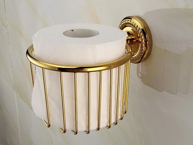 Gold Color Bathroom Accessaries Toliet Tissue Paper Basket Towel Roll Holder Chinese Luxury Style zba609