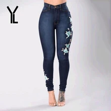 YL женские джинсы, клетчатые пуговицы, сексуальные аппликации, принт, джинсы с высокой талией, рваные джинсы для женщин, большие размеры