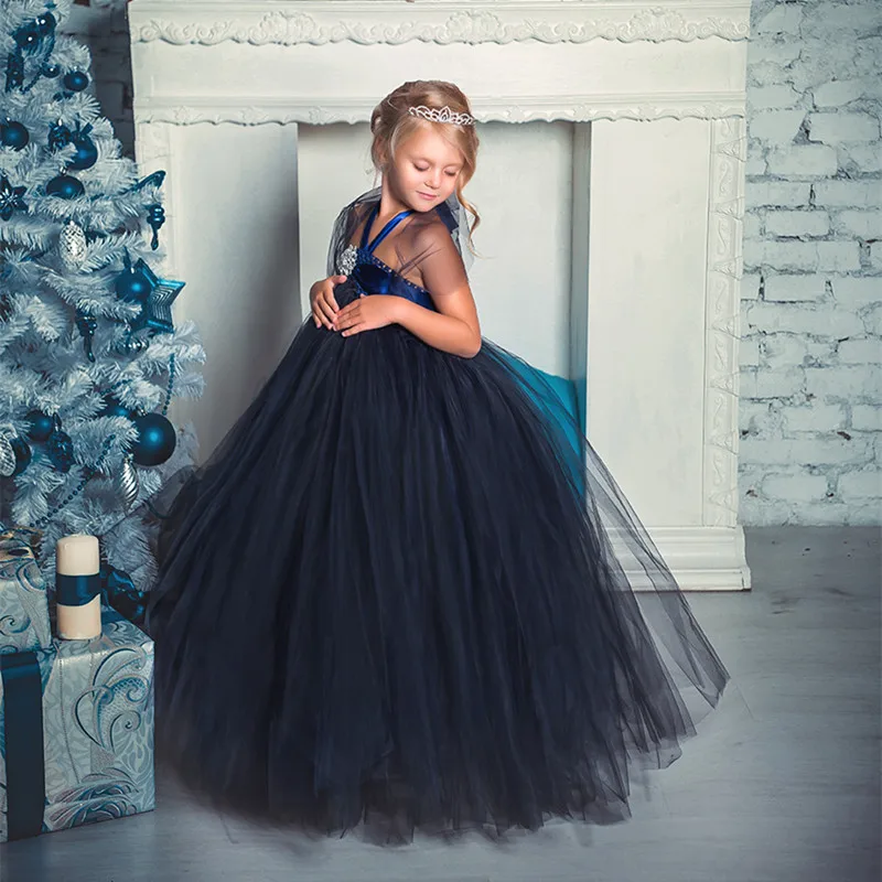 Black Ivory Navy Flower Girls Dress For Wedding Gowns Tulle Tutu Dress Baby Kids Girls Pageant