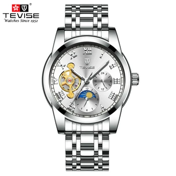 

TEVISE Mens Automatic Self-Wind Watches Stainless Steel Mechanical Moon Phase Tourbillon Fashion Casual Luxury Wristwatch