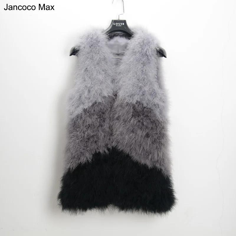 Réel mixed Véritable en Fourrure Gros Au Plume Détail De D'autruche Mixed Jancoco Nouvelle Grey Mélangée Femmes Veste Mode Couleur Red S1425 En Max Gilet qxf4wXBz
