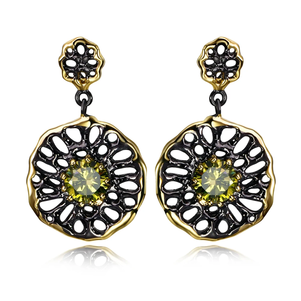 

New Black- Gold Color CZ Earrings Made with AAA Cubic Zirconia Flower shape Drop Earrings Allergy Free brincos kolczyk