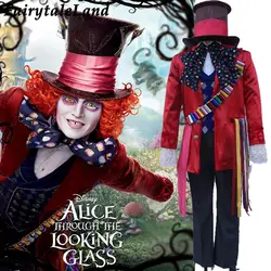 Алиса через Смотреть стекло костюм безумного Шляпника карнавальные костюмы на Хэллоуин Tarrant Hightopp косплэй Mad Шляпник Костюм Униформа