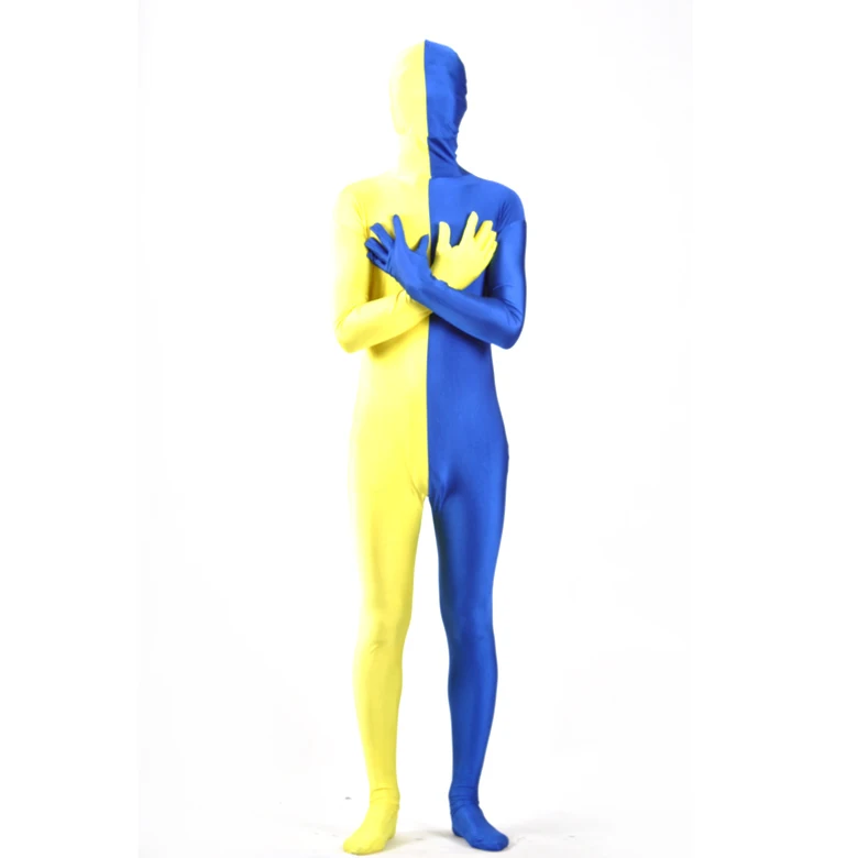 DHL,, 4 цвета, эксклюзивный, для взрослых, многоцветный лайкра, спандекс, зентай, костюмы для косплея, нарядный костюм, FL5012, Прямая поставка - Цвет: Blue and Yellow