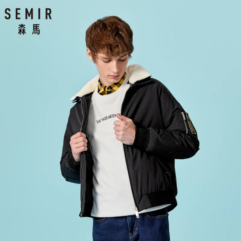 

SEMIR Men Sherpa-Collar Bomber Jacket with Pocket Men's Padded Jacket with Zip Ribbing at Cuffs and Hem Polyester Fill and Lined