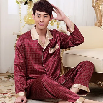 

Men's pajamas autumn Long sleeve silk Pajama set Satin noble sleepwear