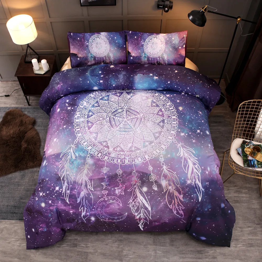

3D Galaxy Unicorn Printing Bedding Set Dreamcatcher Universe Outer Space Themed Bed Linen Duvet Cover Set (No Sheet No Filling)