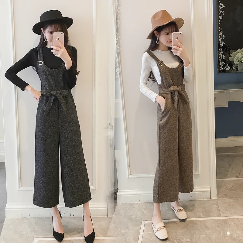 

2019 autumn and winter new ladies fashion slim woolen wide leg pants suit