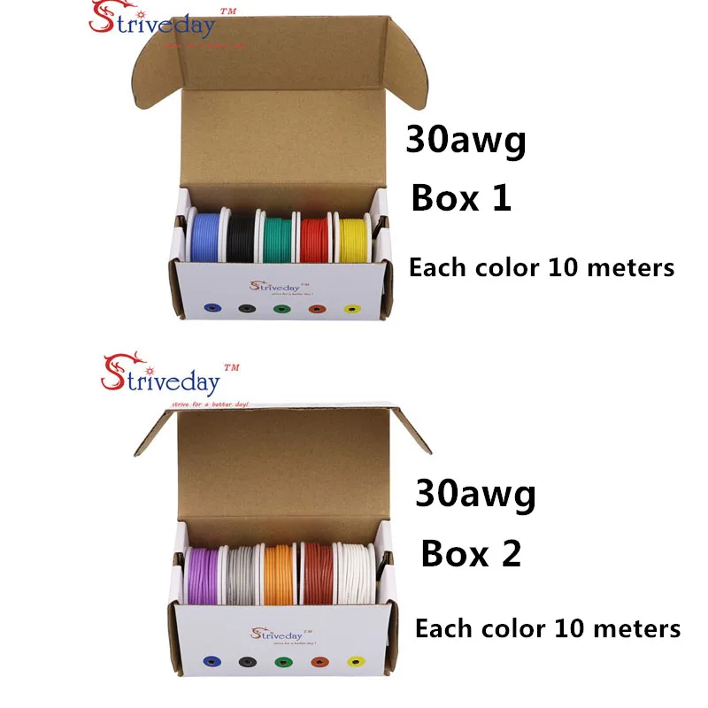 Tanie 100m 30AWG elastyczny kabel silikonowy drut (box 1 + box 2 zestaw przewodów splecionych) konserwa miedziana linia DIY