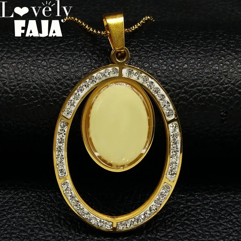 Opal Crystal Stainless Steel Necklaces Women Gold Color Pendant