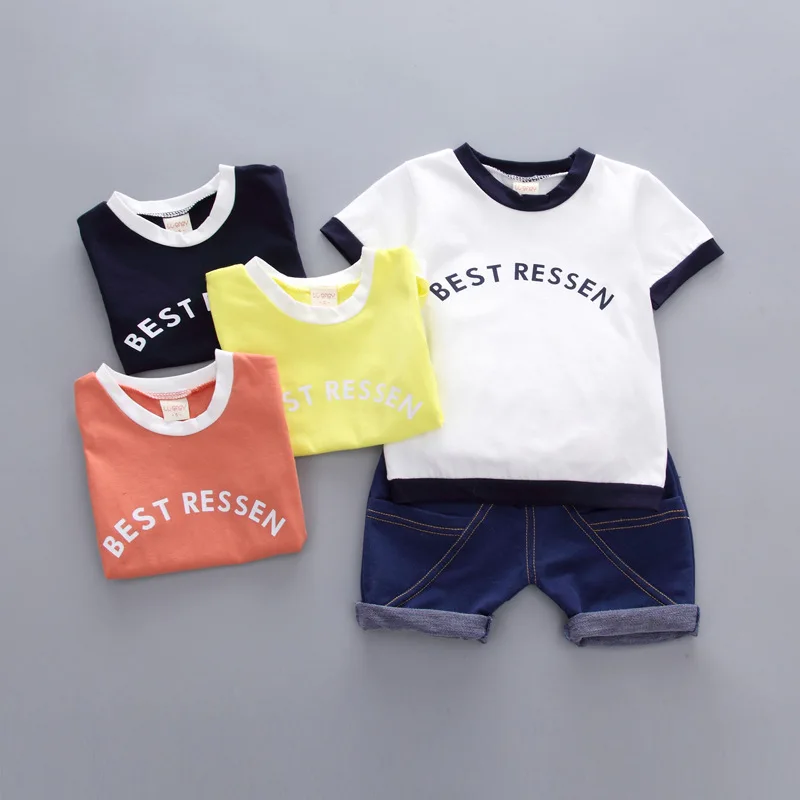 Blue Boys clothing set 2018 Summer new fashion 100 cotton with letter