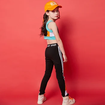 

Girls Hip Hop Dance Clothes Vest And Pants Dancewear Ballroom Costumes Dancing Suits KidsModern Jazz Dance Costumes DQS1506