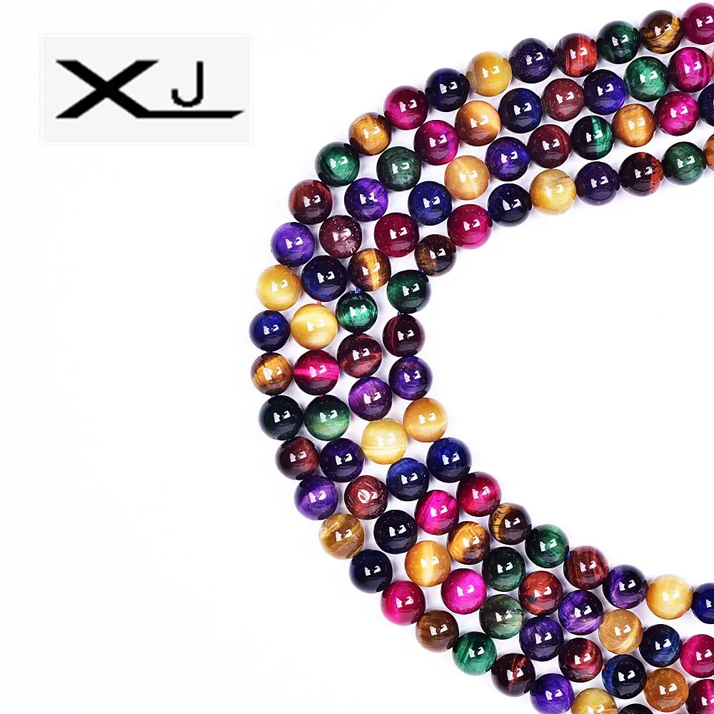 

XIN JIAO Highquality Colorful Tiger Eye stone Round Beads 4 6 8 10 12 14MM For Jewelry Making Diy Bracelet Necklace