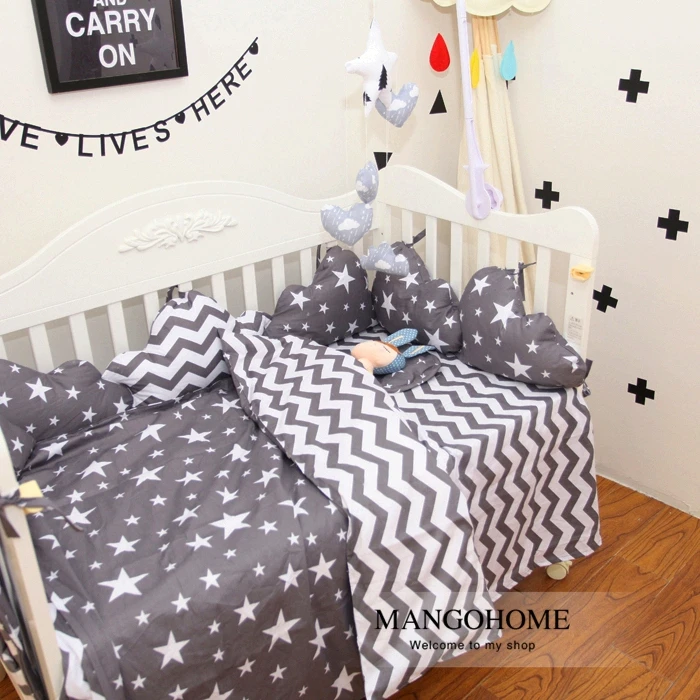 

3cps/set 100% cotton Ins Hot baby Bedding set include pillowcase plat sheet quilt case Stripes and stars