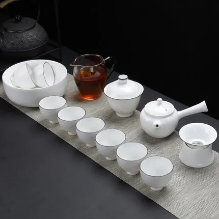Белый фарфоровый чайник Gaiwan полный набор керамический чайный набор кунг-фу Дин Яо матовая смазка Белая Крышка чайника чаша чайника чайная чашка домашний простой - Цвет: 06
